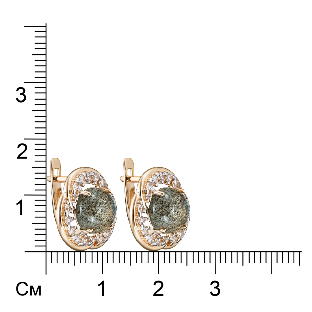 Серебряные серьги 925 пробы; вставки 2 Лабрадорит; 36 Фианит бесцв.;