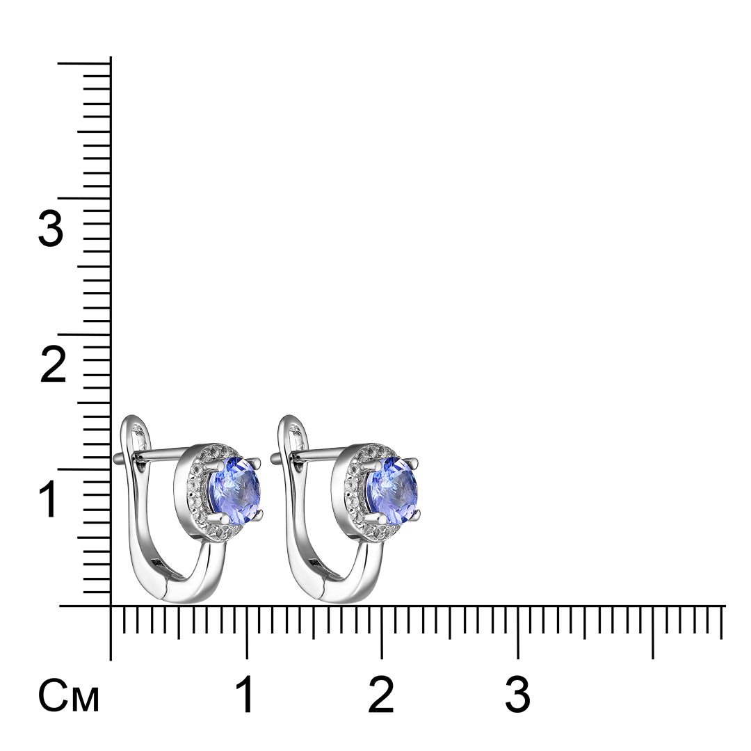 Серебряные серьги 925 пробы; вставки 2 Танзанит 1,039 ct; 32 Топаз белый;
