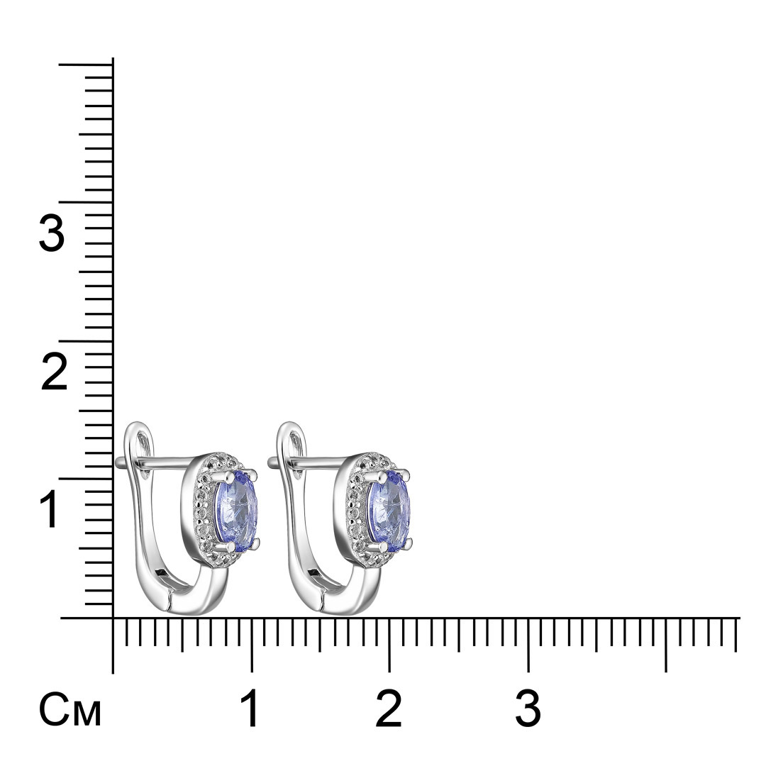Серебряные серьги 925 пробы; вставки 2 Танзанит 0,932 ct; 32 Топаз белый;