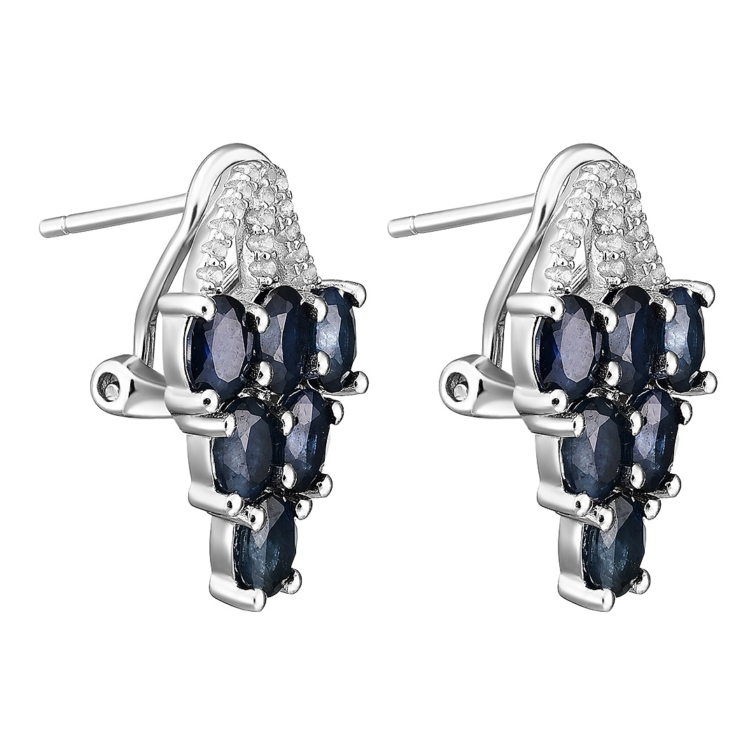 Серебряные серьги 925 пробы; вставки 12 Сапфир U/2 5,784 ct; 32 Топаз белый;