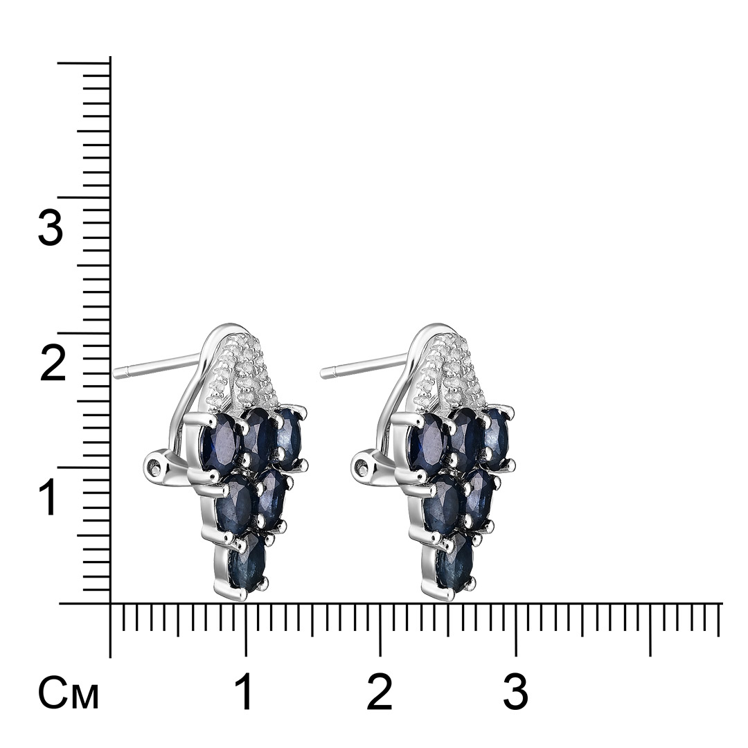 Серебряные серьги 925 пробы; вставки 12 Сапфир U/2 5,784 ct; 32 Топаз белый;
