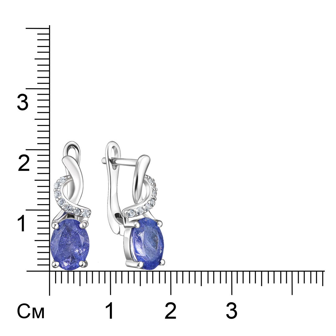 Серебряные серьги 925 пробы; вставки 2 Танзанит 2,756 ct; 14 Топаз белый;