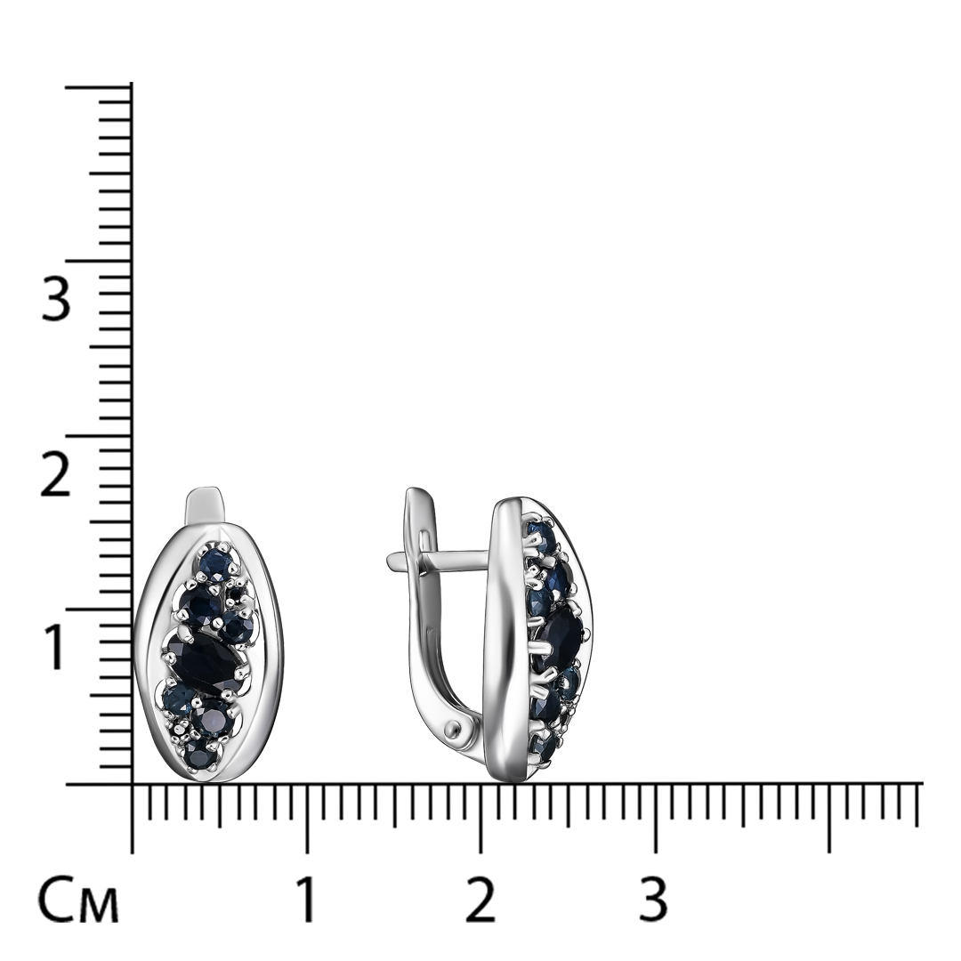 Серебряные серьги 925 пробы; вставки 2 Сапфир 0,6 U/2; 4 Сапфир 0,28 U/2; 8 Сапфир 0,36 U/2; 4 Сапфи