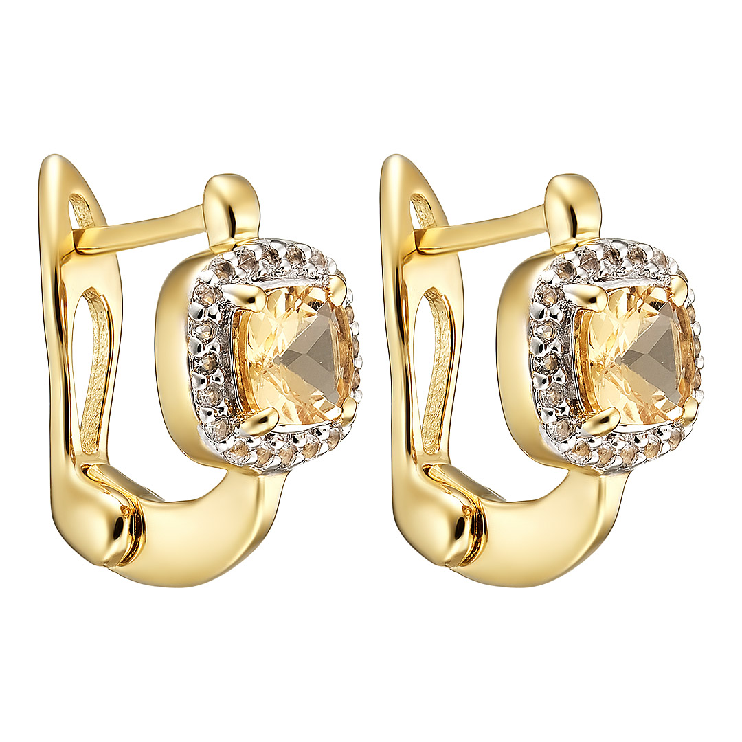 Серебряные серьги 925 пробы; вставки 2 Гелиодор 1,5 ct; 40 Топаз белый 0,32 ct;