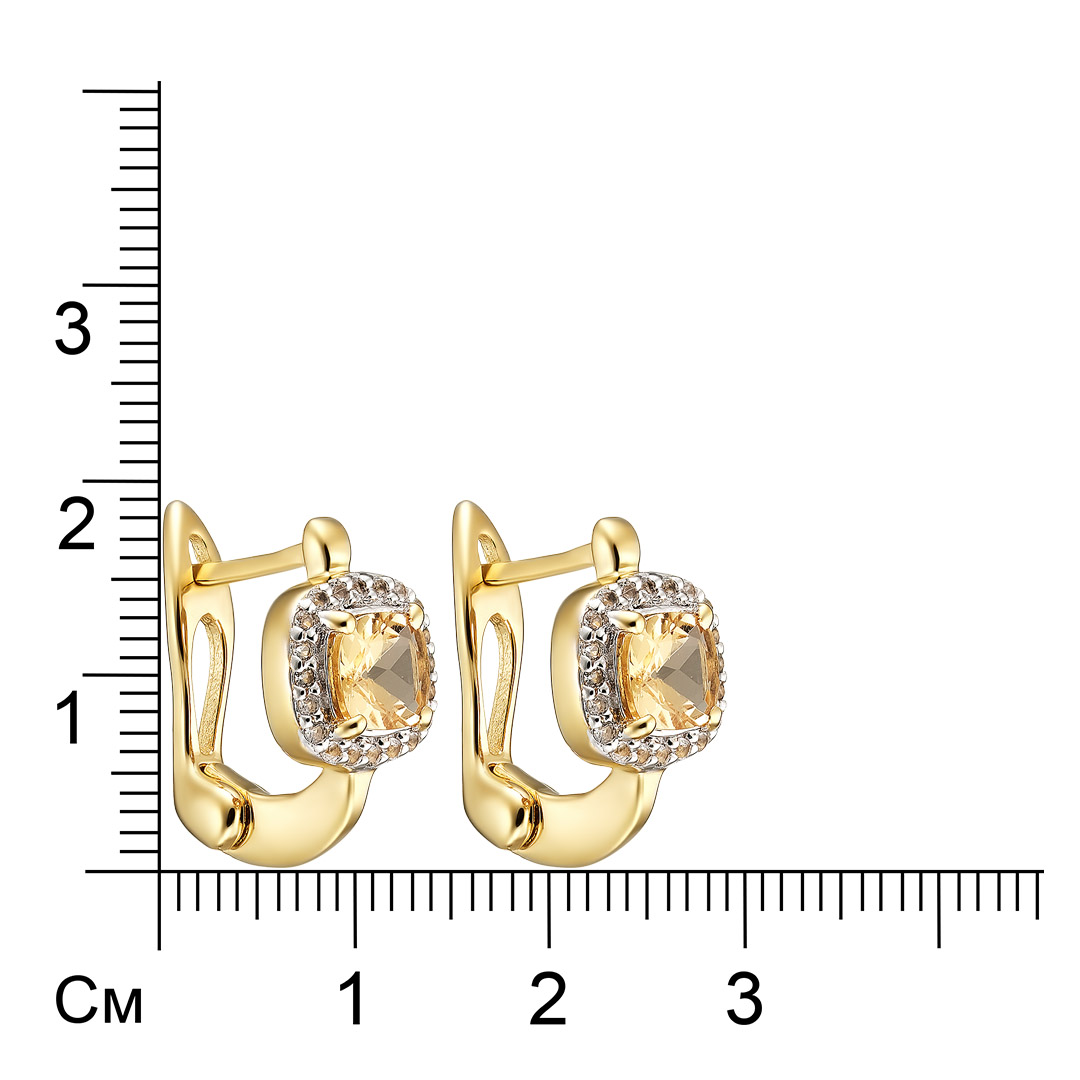 Серебряные серьги 925 пробы; вставки 2 Гелиодор 1,5 ct; 40 Топаз белый 0,32 ct;