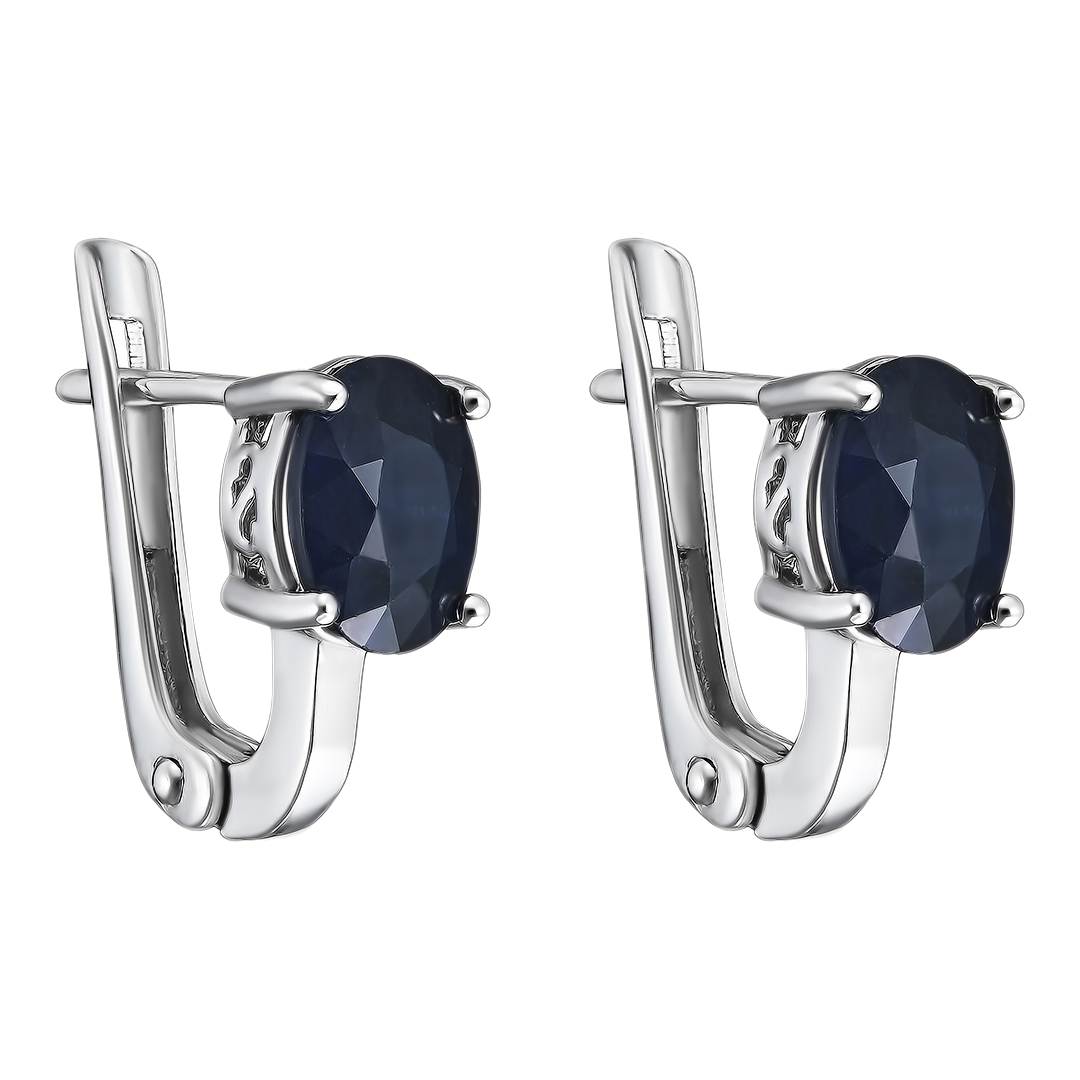 Серебряные серьги 925 пробы; вставки 2 Сапфир U/2 3,044 ct;