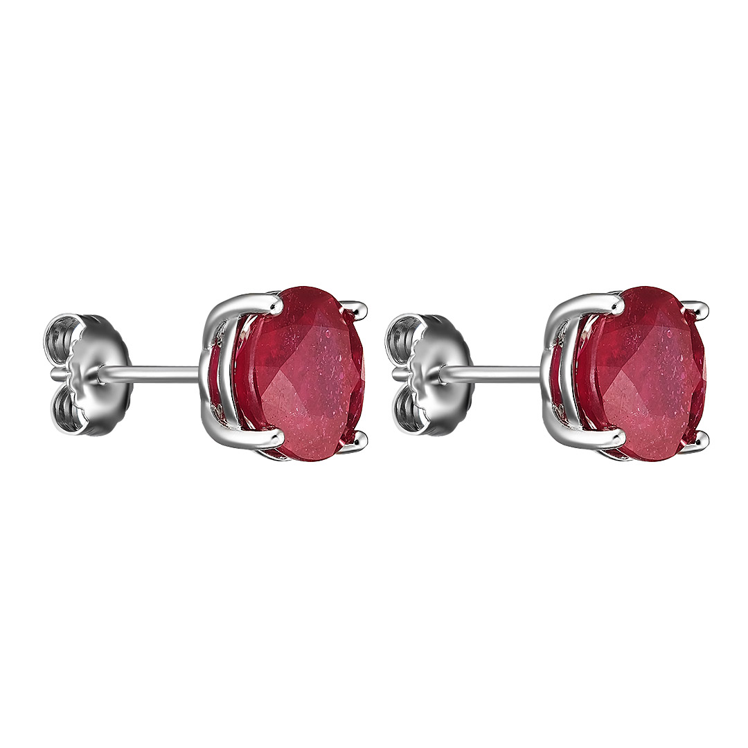 Серебряные серьги-пусеты 925 пробы; вставки 2 Рубин F/2 7,69 ct;