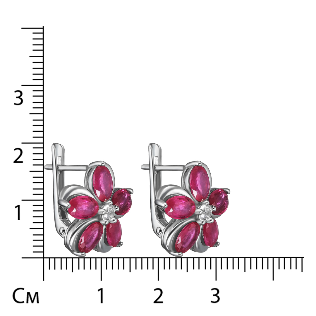 Серебряные серьги 925 пробы; вставки 10 Рубин F/2 6,73 ct; 2 Топаз белый;