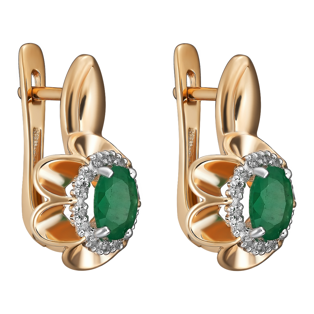 Серебряные серьги 925 пробы; вставки 2 Изумруд (F) 0,813 3/3; 28 Топаз бесцв.;