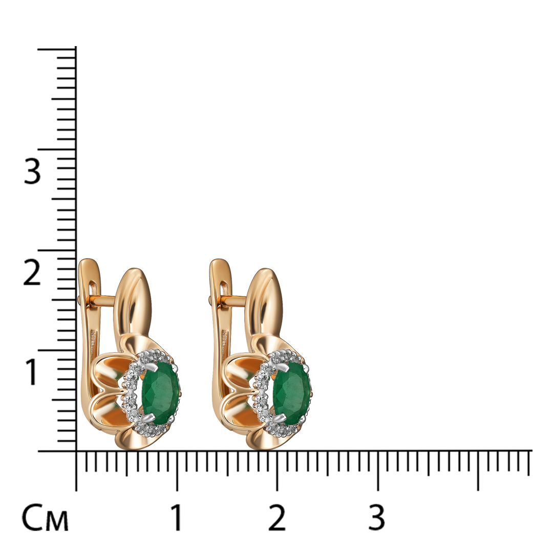 Серебряные серьги 925 пробы; вставки 2 Изумруд (F) 0,813 3/3; 28 Топаз бесцв.;