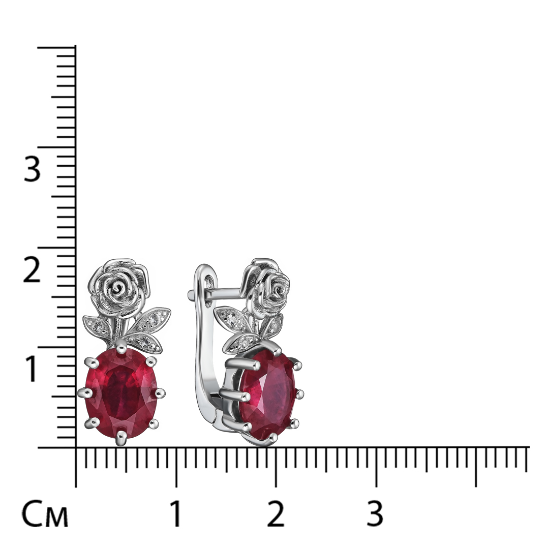 Серебряные серьги 925 пробы; вставки 2 Рубин F/2 5,163 ct; 6 Топаз белый;