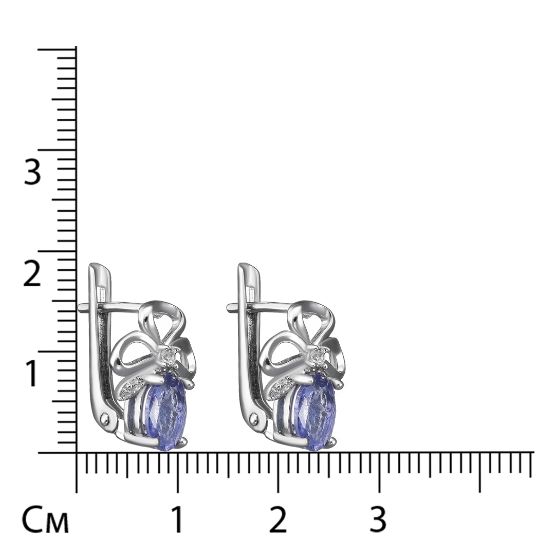 Серебряные серьги 925 пробы; вставки 2 Танзанит 1,551 ct; 10 Топаз белый;