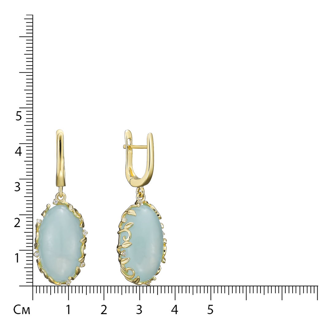Серебряные серьги 925 пробы; вставки 2 Аквамарин 39 ct; 12 Куб. Цирконий бесцв.;