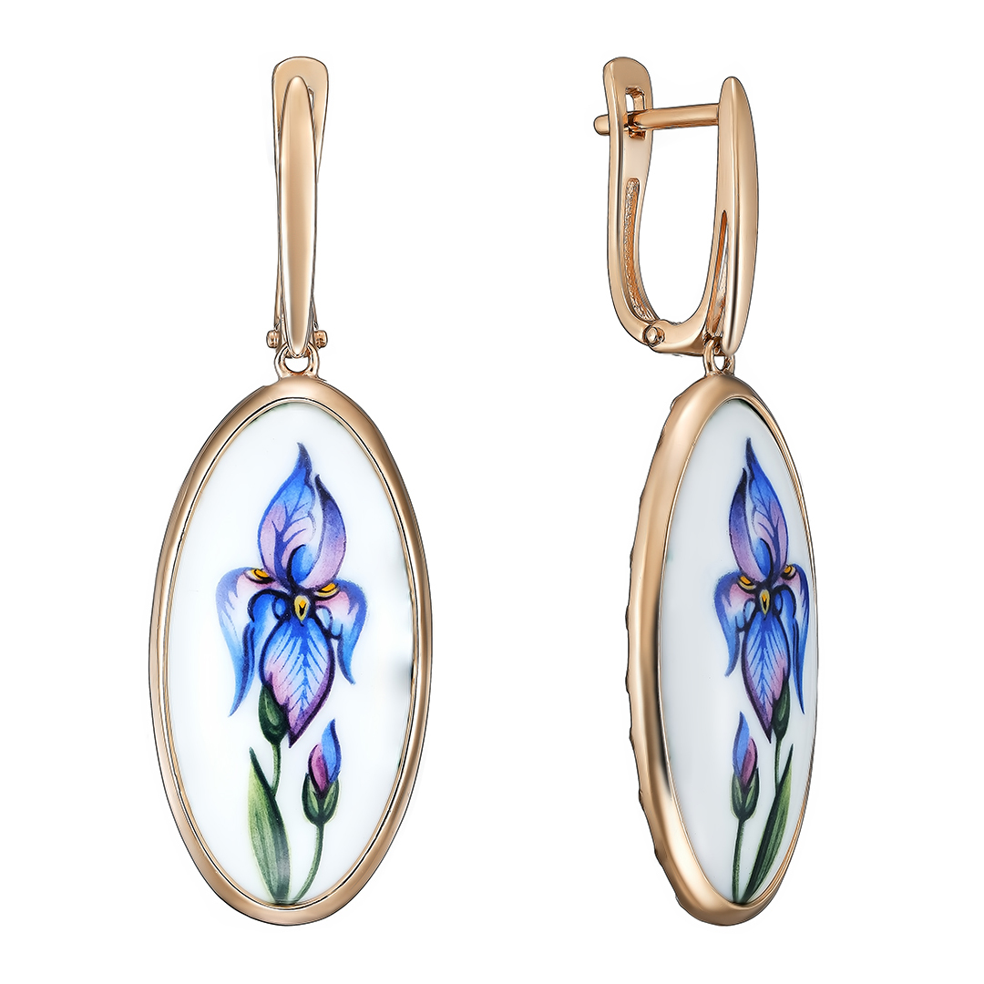 Серебряные серьги 925 пробы; вставки Финифть разноцв.;