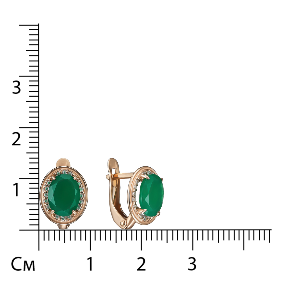 Серебряные серьги 925 пробы; вставки 2 Агат зеленый; 32 Фианит бесцв.;
