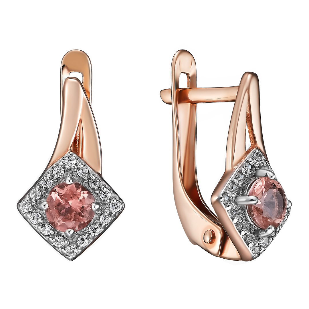 Серебряные серьги 925 пробы; вставки 2 Мультитурмалин; 32 Фианит бесцв.;