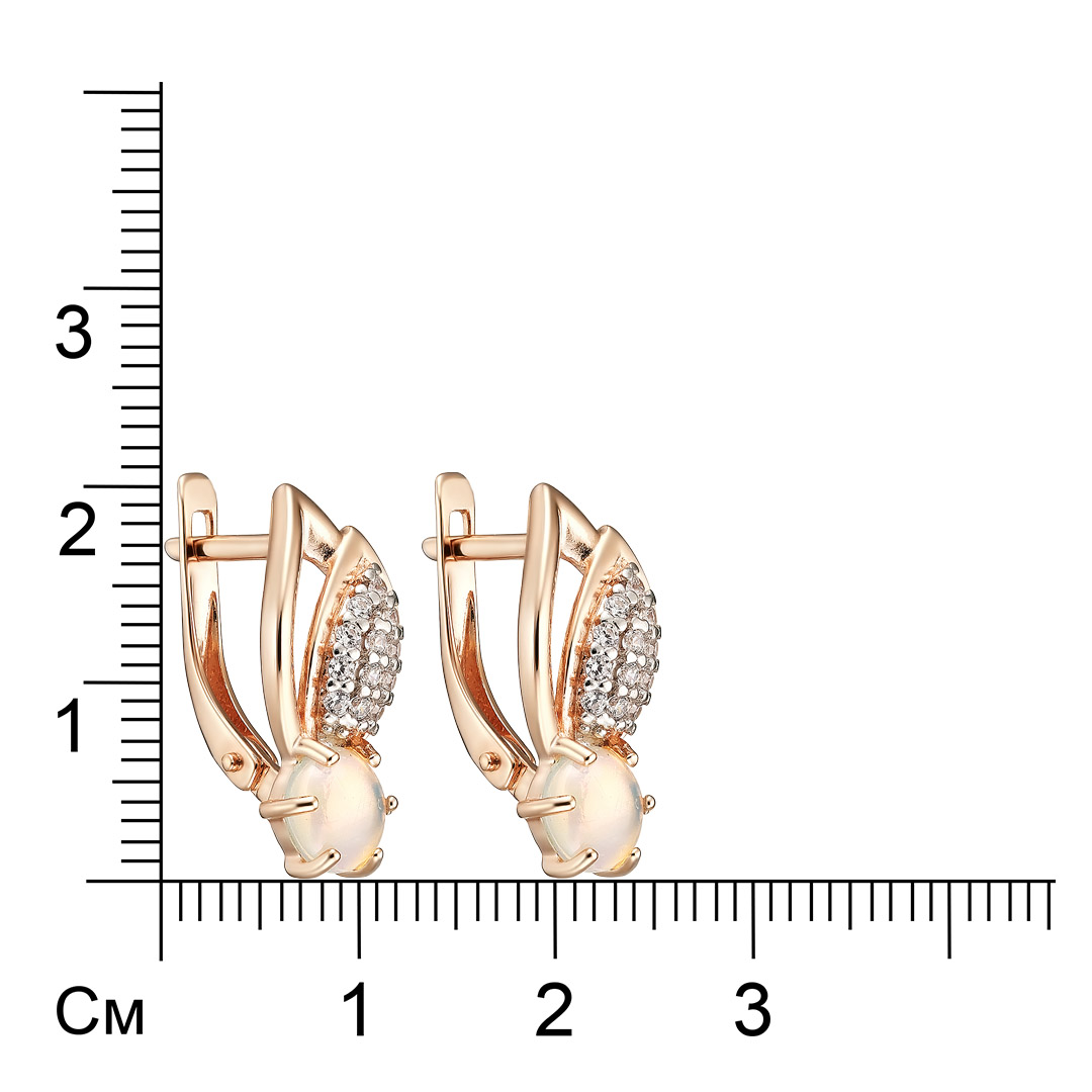 Серебряные серьги 925 пробы; вставки 2 Опал нат. белый; 24 Фианит бесцв.;