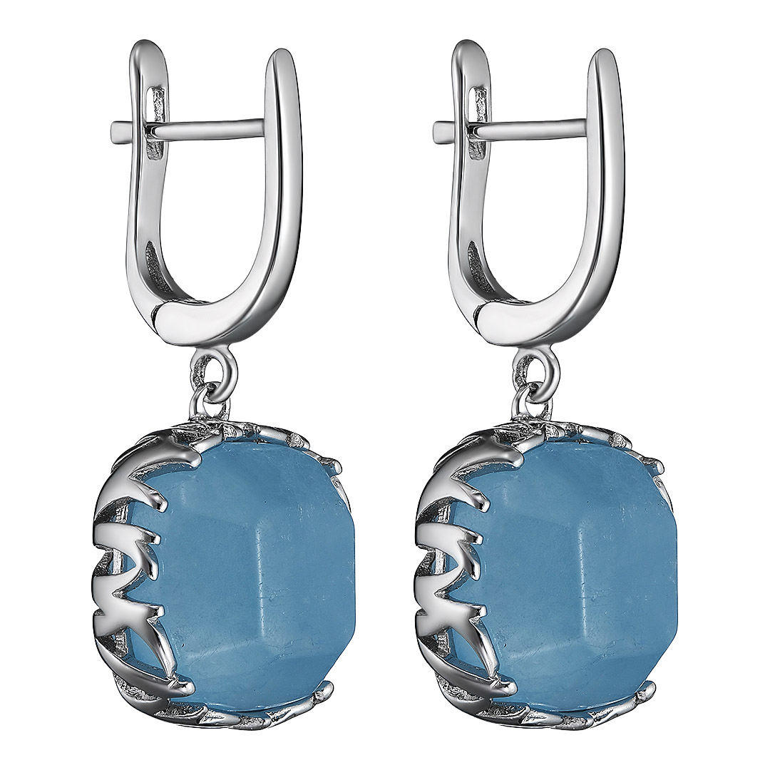 Серебряные серьги 925 пробы; вставки 2 Аквамарин 21,3 ct;