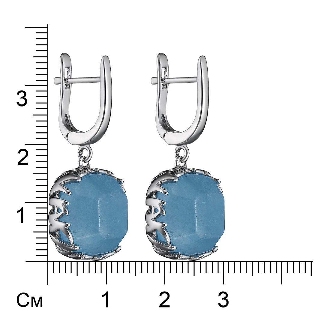 Серебряные серьги 925 пробы; вставки 2 Аквамарин 21,3 ct;