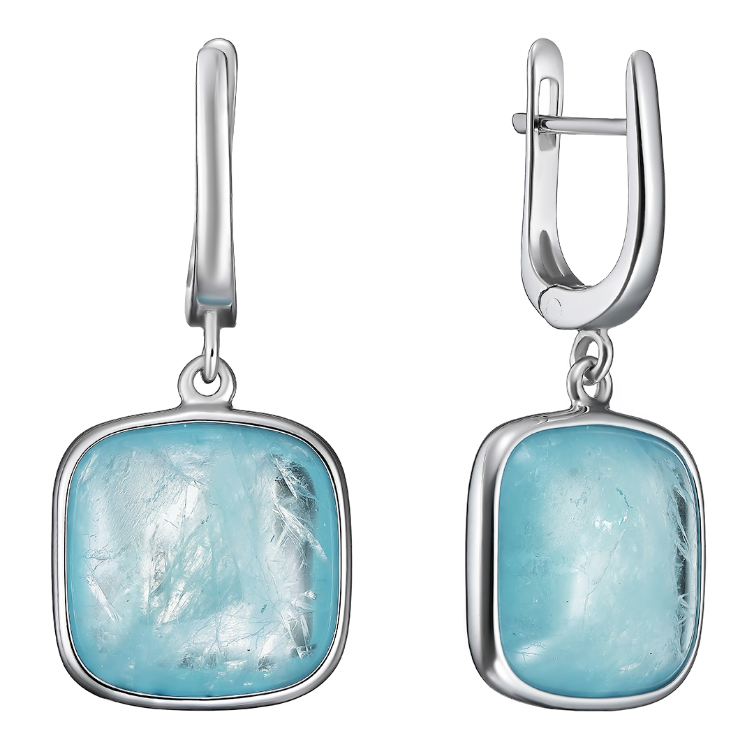 Серебряные серьги 925 пробы; вставки 2 Аквамарин 23,1 ct;