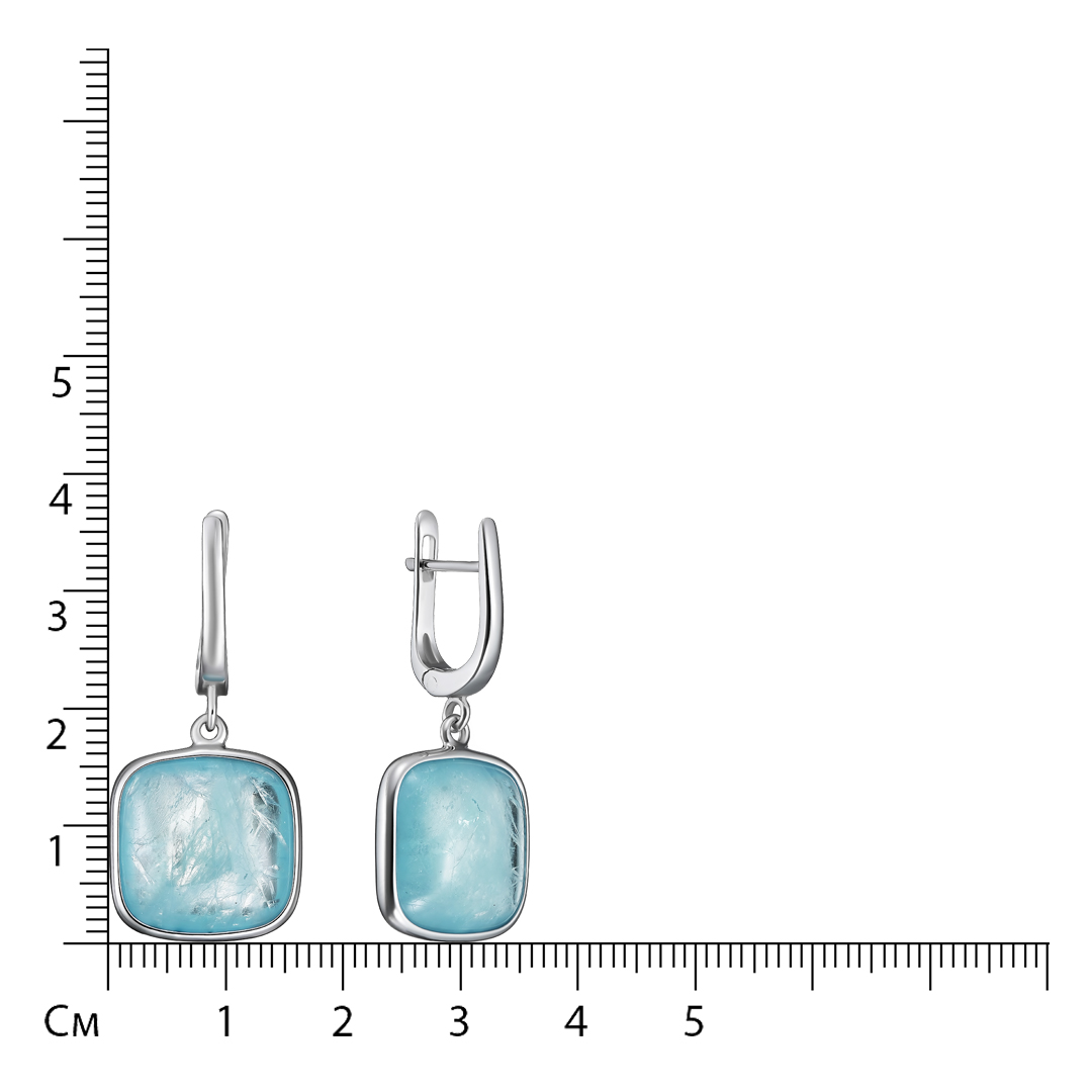 Серебряные серьги 925 пробы; вставки 2 Аквамарин 23,1 ct;