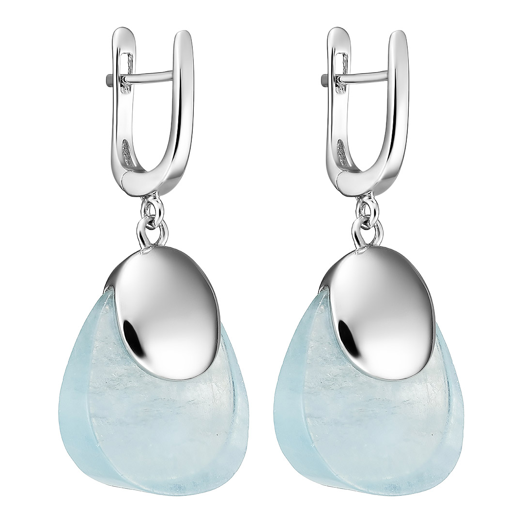 Серебряные серьги 925 пробы; вставки 2 Аквамарин 45,2 ct;