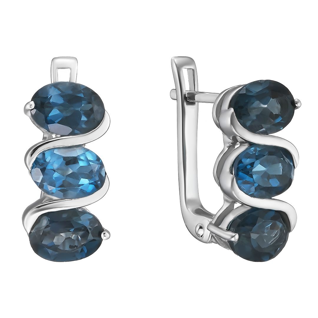 Серебряные серьги 925 пробы; вставки 6 Топаз Лондон 5,43 ct;
