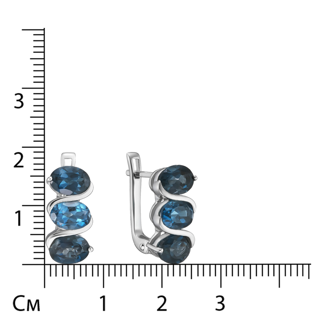 Серебряные серьги 925 пробы; вставки 6 Топаз Лондон 5,43 ct;