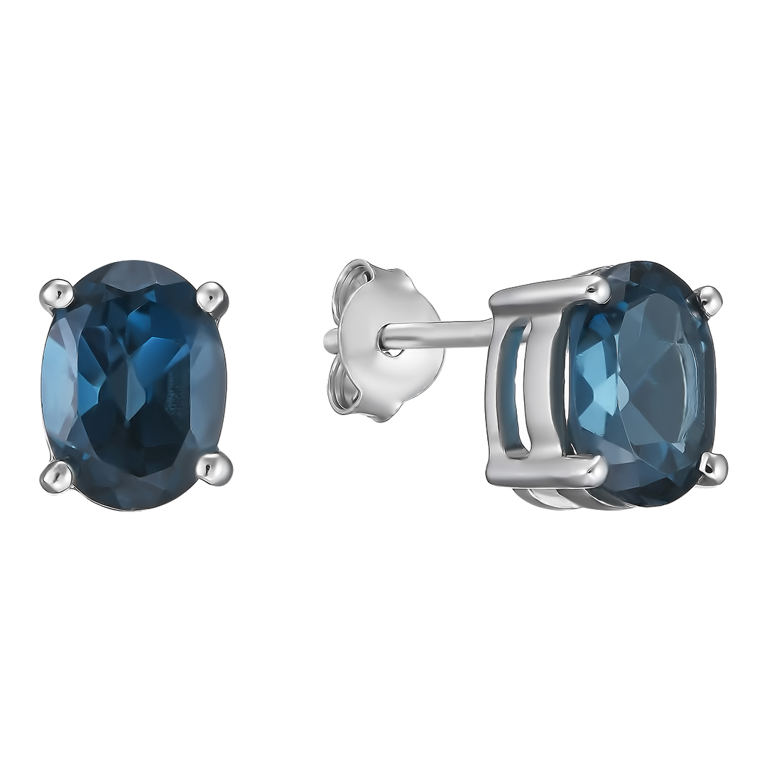 Серебряные серьги-пусеты 925 пробы; вставки 2 Топаз Лондон 2,94 ct;