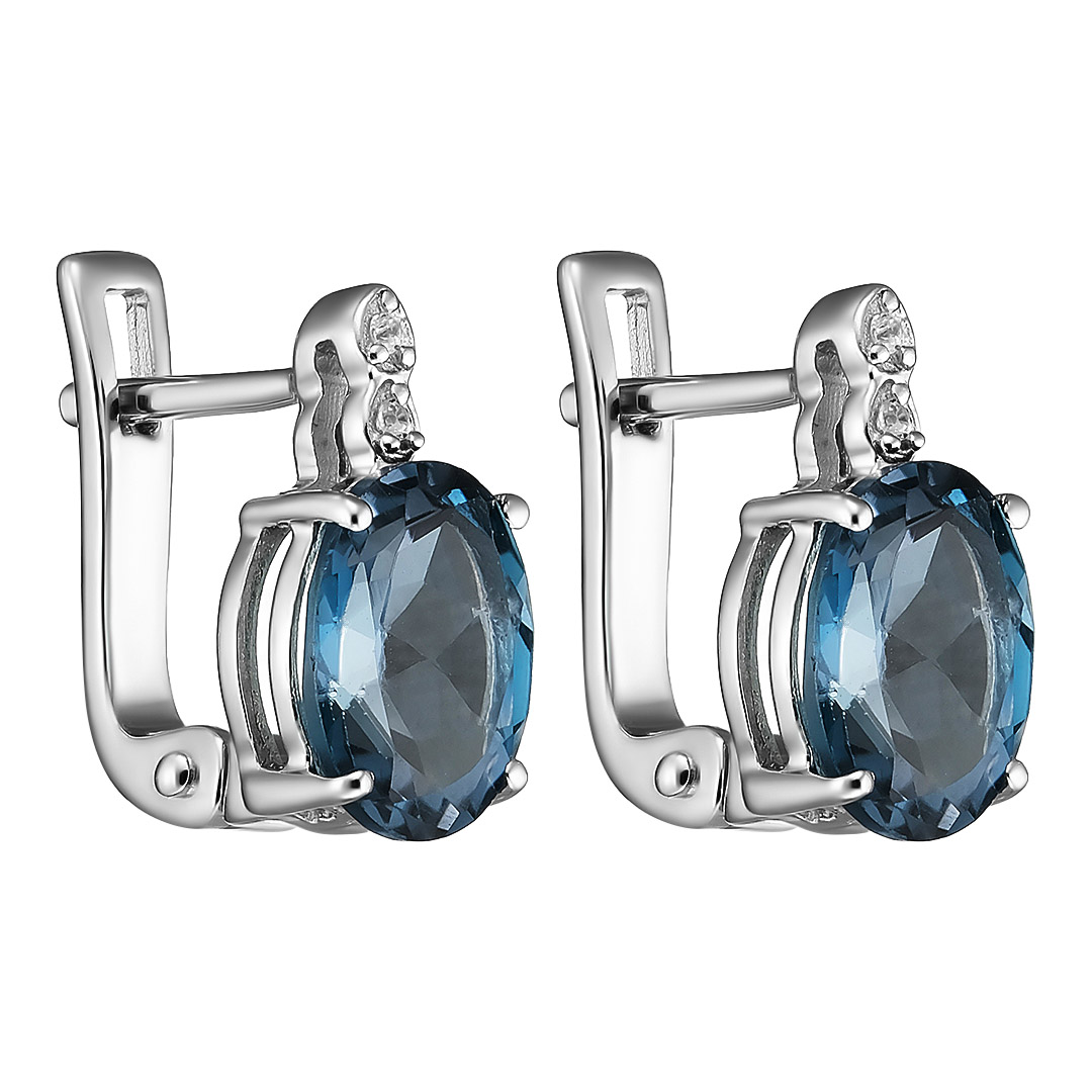 Серебряные серьги 925 пробы; вставки 2 Топаз Лондон 4,4 ct; 4 Циркон бесцв. 0,03 ct;