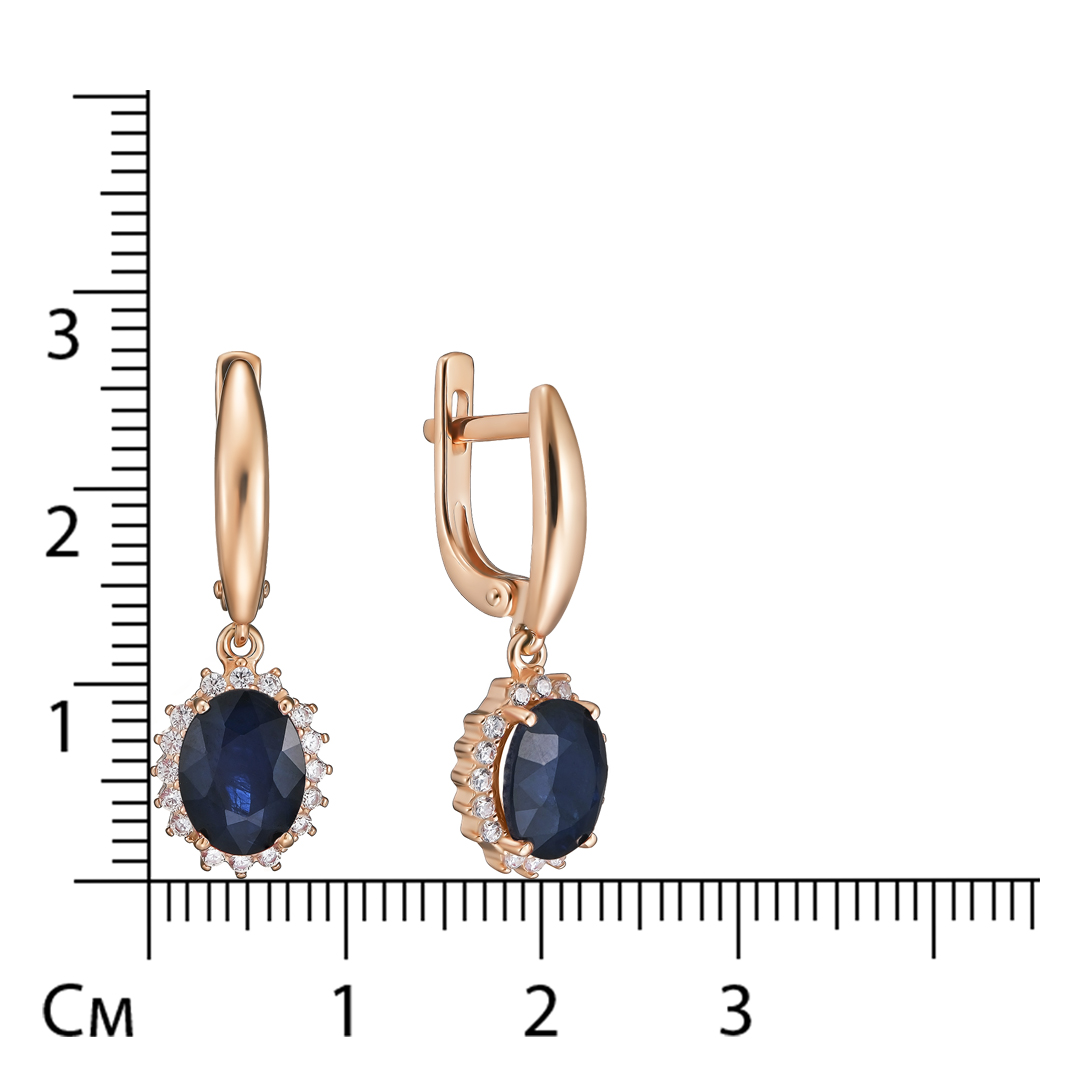 Серебряные серьги 925 пробы; вставки 2 Сапфир U/2 3,162; 32 Фианит бесцв.;