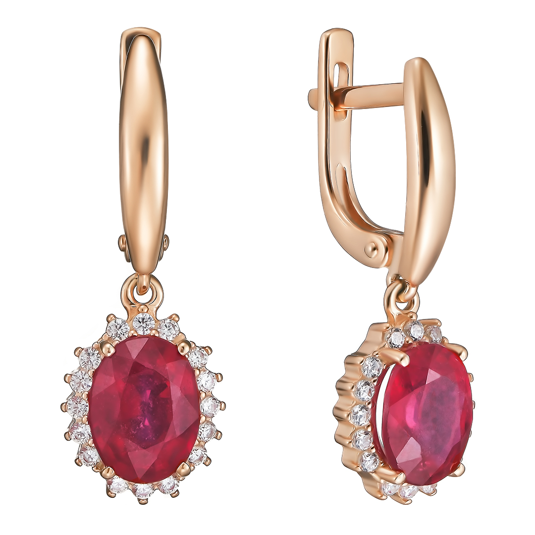 Серебряные серьги 925 пробы; вставки 2 Рубин F/2 3,591; 32 Фианит бесцв.;