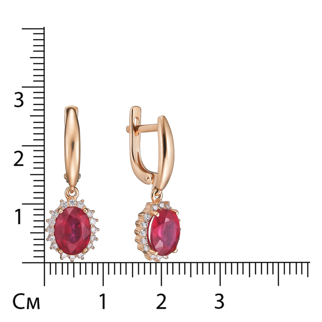 Серебряные серьги 925 пробы; вставки 2 Рубин F/2 3,591; 32 Фианит бесцв.;