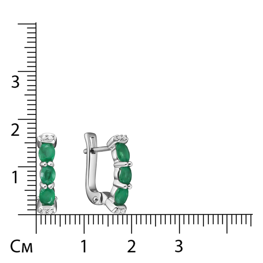 Серебряные серьги 925 пробы; вставки 6 Изумруд (F) 3/3 0,93 ct; 8 Циркон бесцв. 0,056 ct;