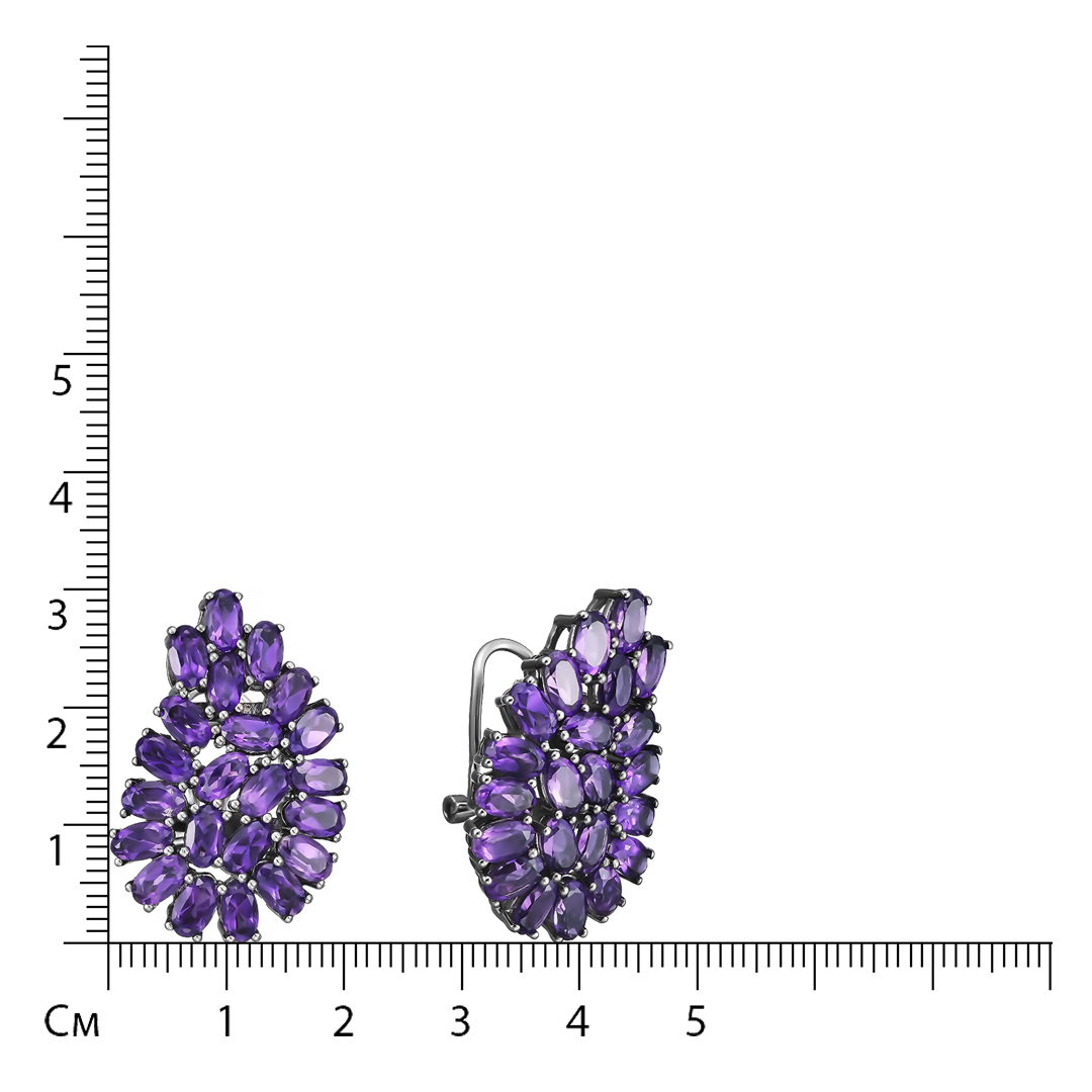 Серебряные серьги 925 пробы; родий черный; вставки 44 Аметист 7,92 ct;