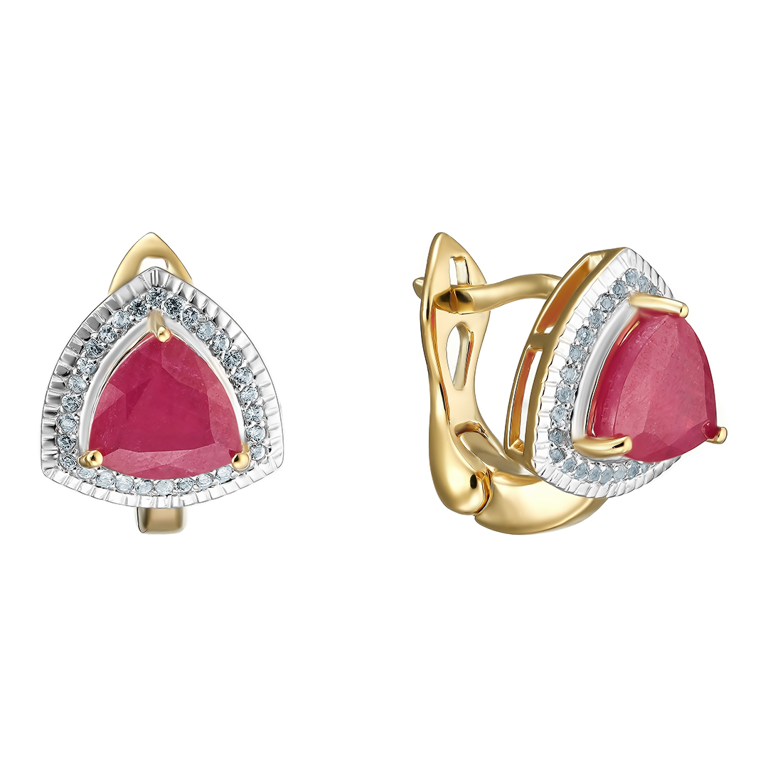 Серебряные серьги 925 пробы; вставки 2 Рубин F/2 5 ct; 60 Топаз белый 0,3 ct;