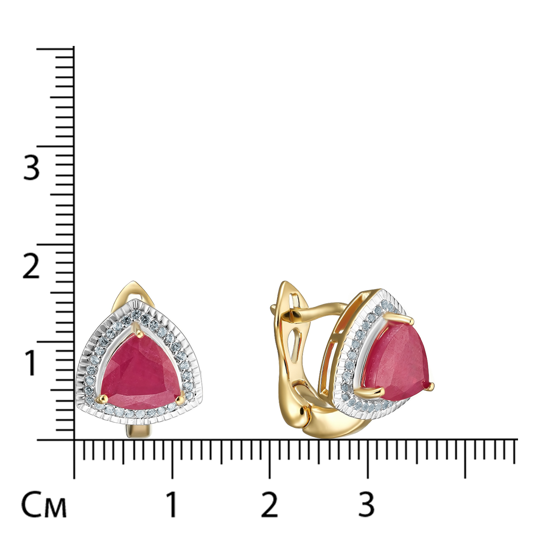Серебряные серьги 925 пробы; вставки 2 Рубин F/2 5 ct; 60 Топаз белый 0,3 ct;