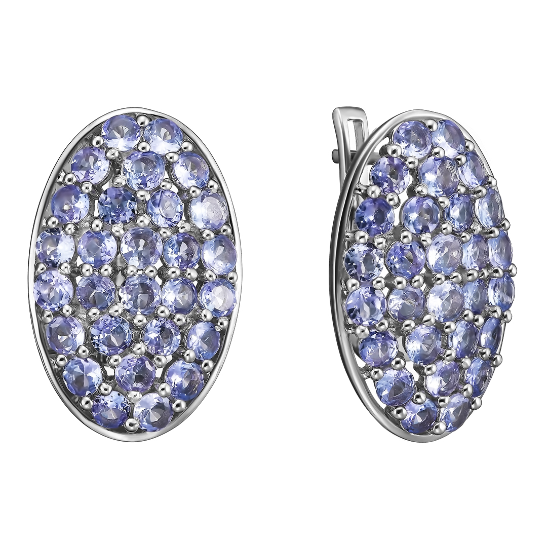 Серебряные серьги 925 пробы; вставки 56 Танзанит 6,44 ct;