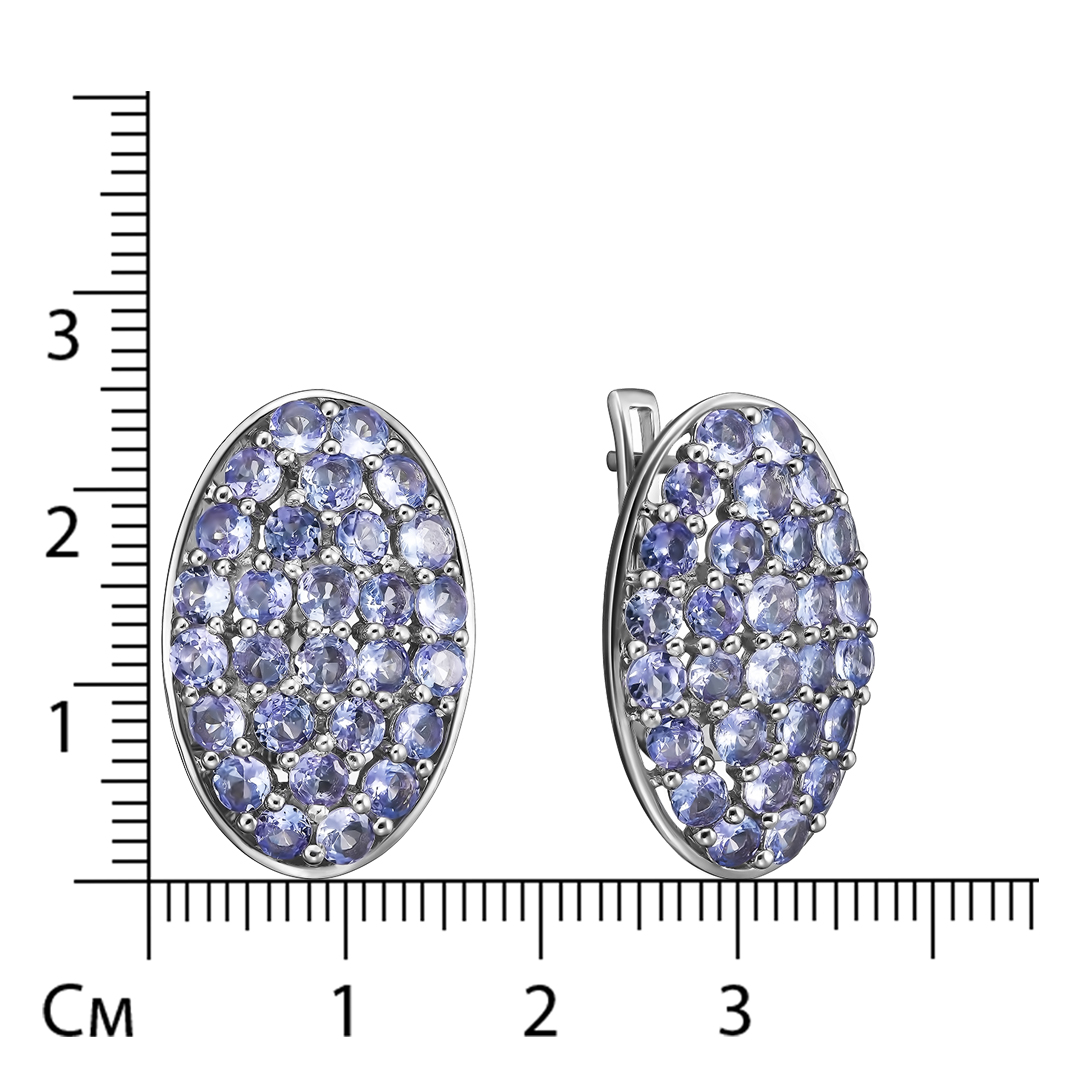Серебряные серьги 925 пробы; вставки 56 Танзанит 6,44 ct;