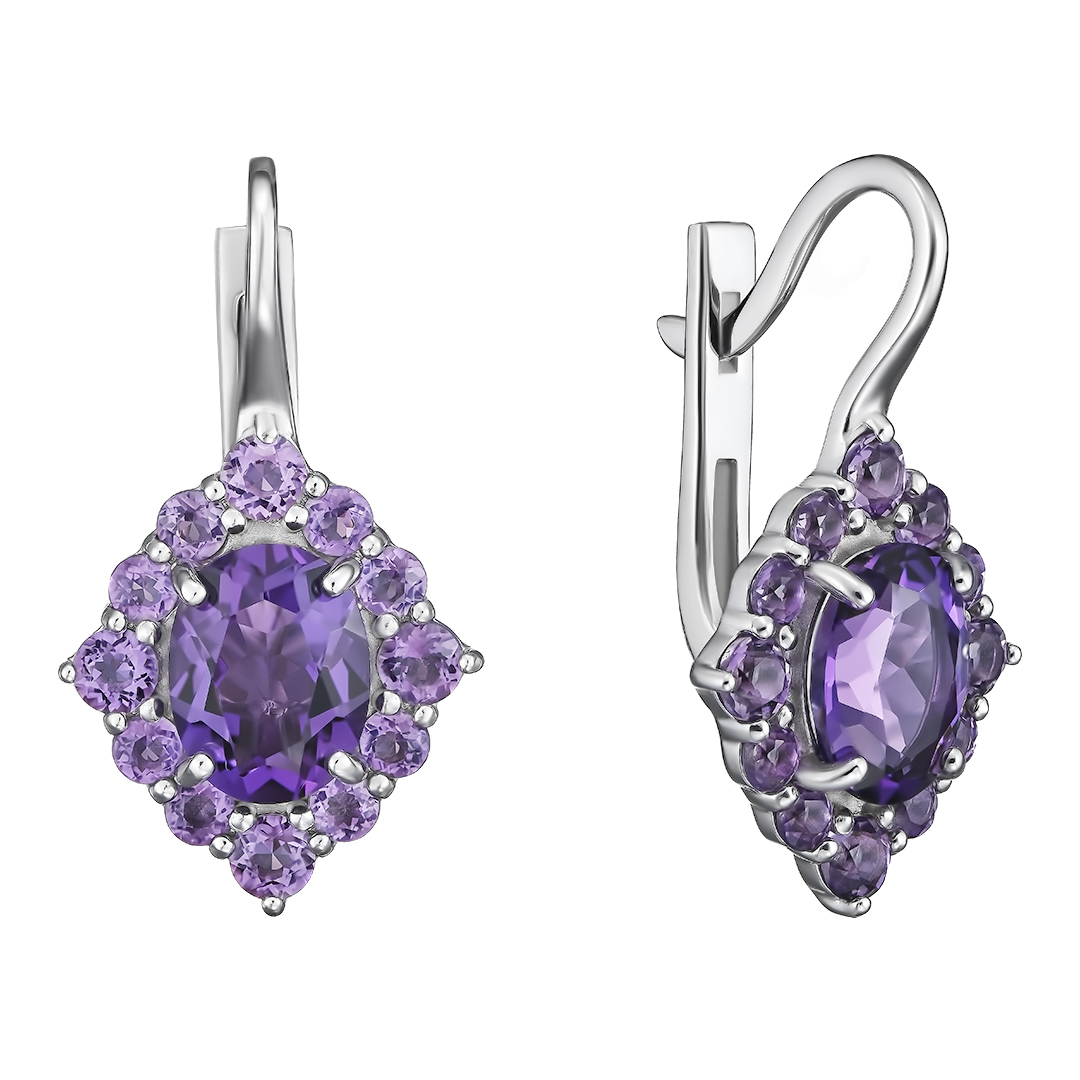 Серебряные серьги 925 пробы; вставки 26 Аметист;