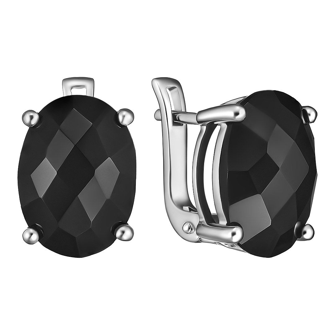 Серебряные серьги 925 пробы; вставки 2 Шпинель черн. 11,22 ct;
