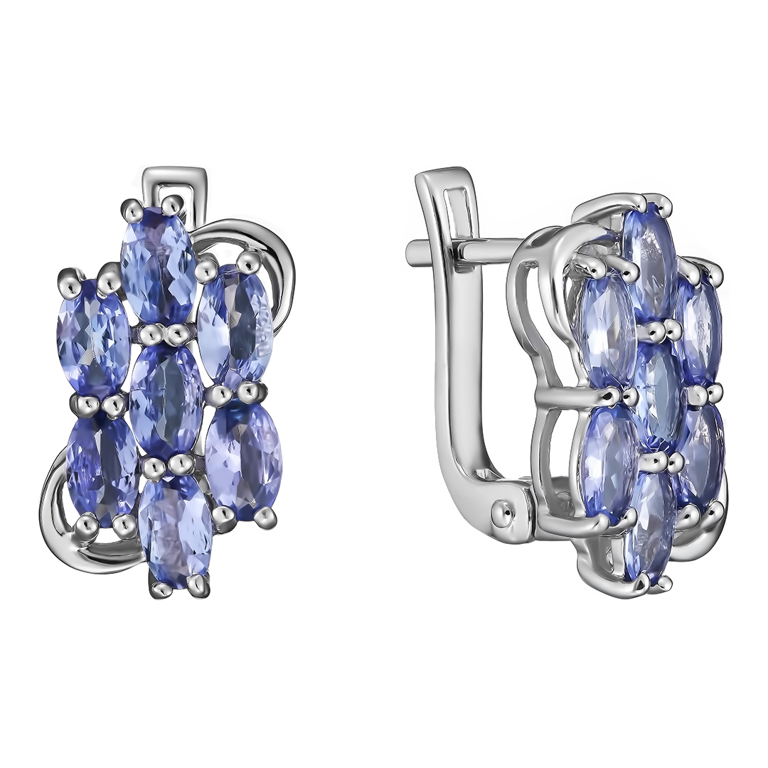 Серебряные серьги 925 пробы; вставки 14 Танзанит 3,5 Ct;