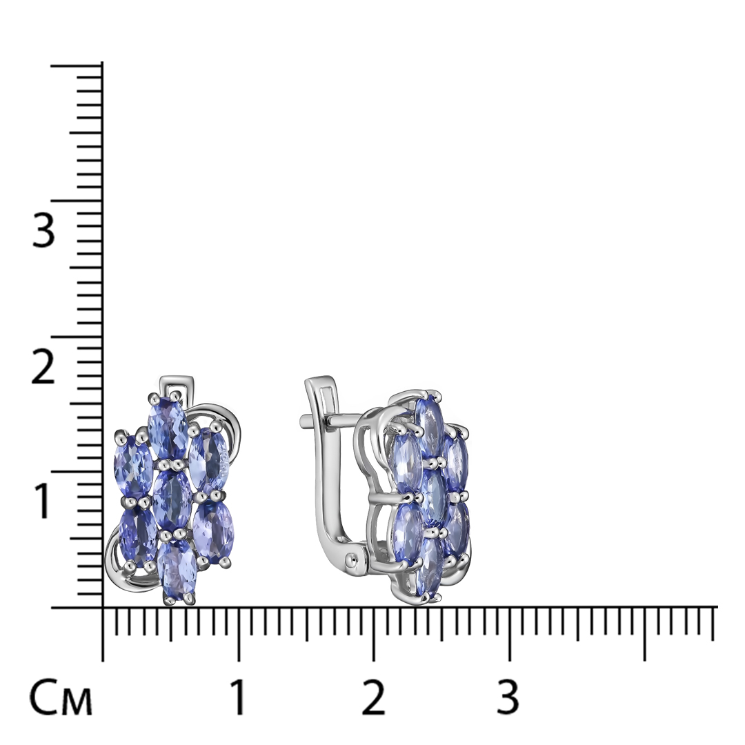 Серебряные серьги 925 пробы; вставки 14 Танзанит 3,5 Ct;