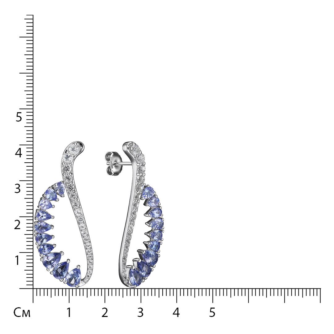 Серебряные серьги 925 пробы; вставки 20 Танзанит 4,74 ct; 40 Топаз белый 1,82 ct;