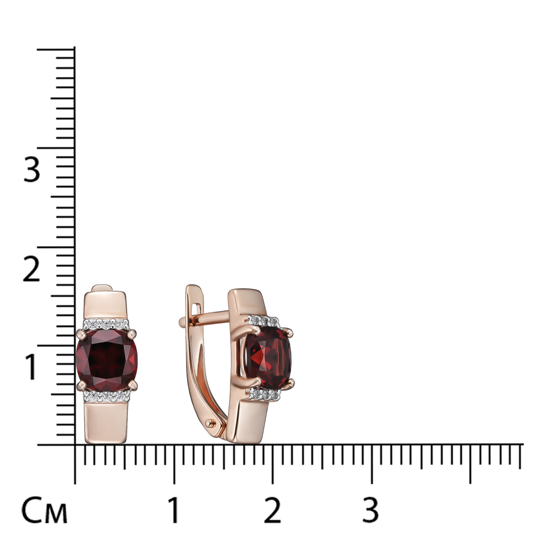 Серебряные серьги 925 пробы; вставки 2 Гранат; 12 Фианит бесцв.;