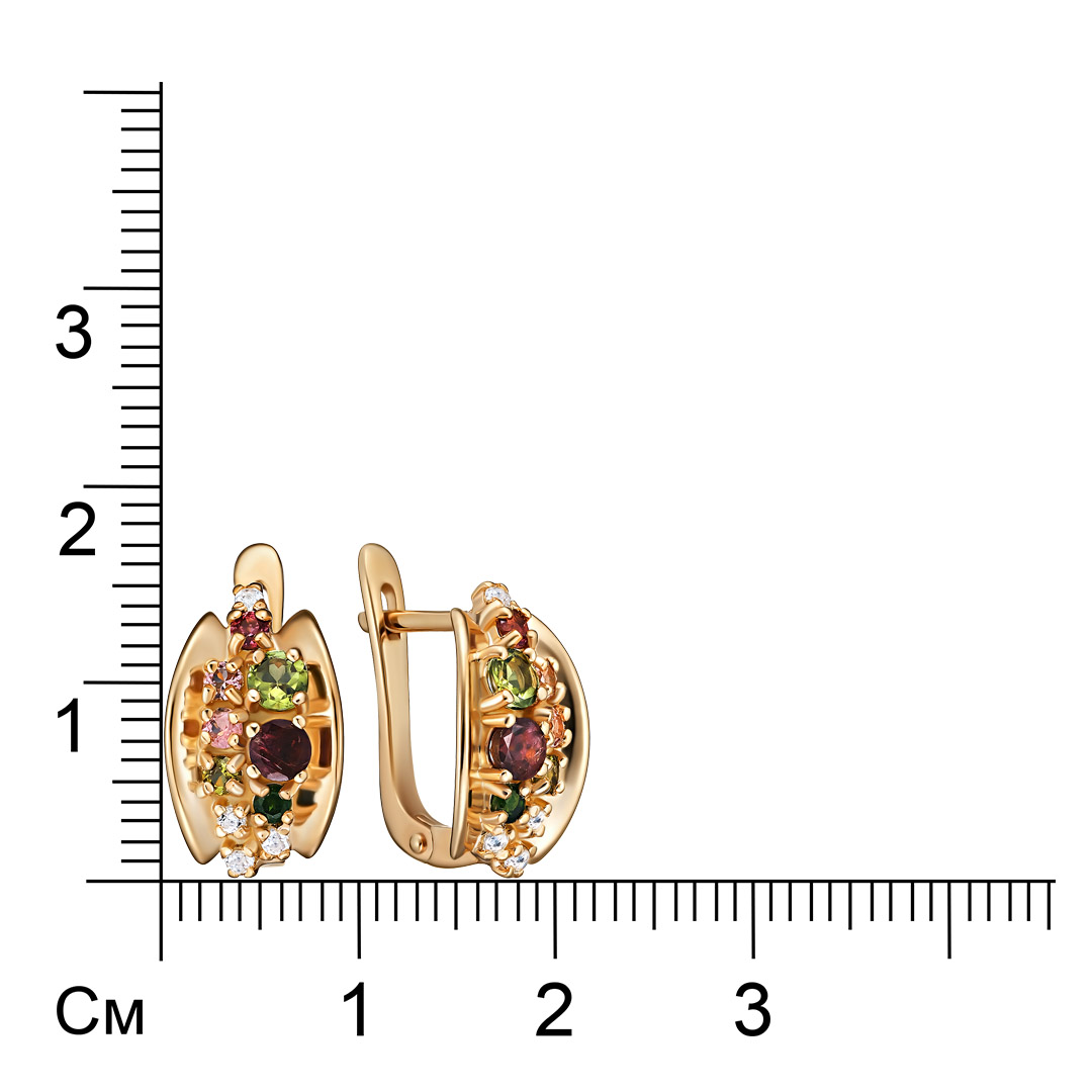 Серебряные серьги 925 пробы; вставки 14 Турмалин разноцв.; 8 Топаз бесцв.;