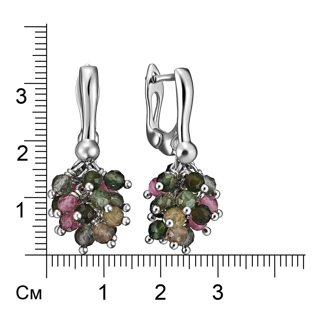 Серебряные серьги 925 пробы; вставки 40 Турмалин мультиколор 10 ct;