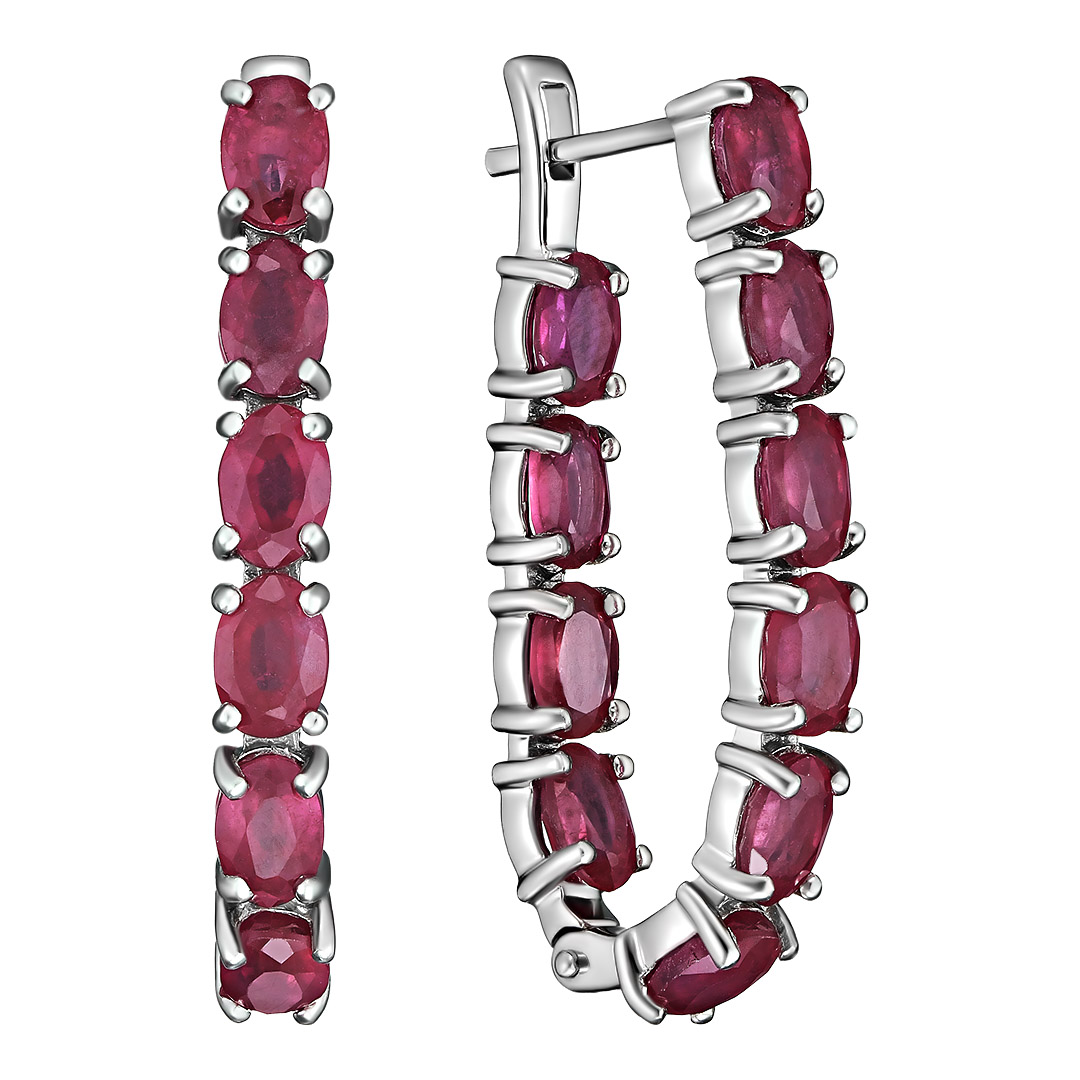 Серебряные серьги 925 пробы; вставки 20 Рубин F/2 14,02 ct;