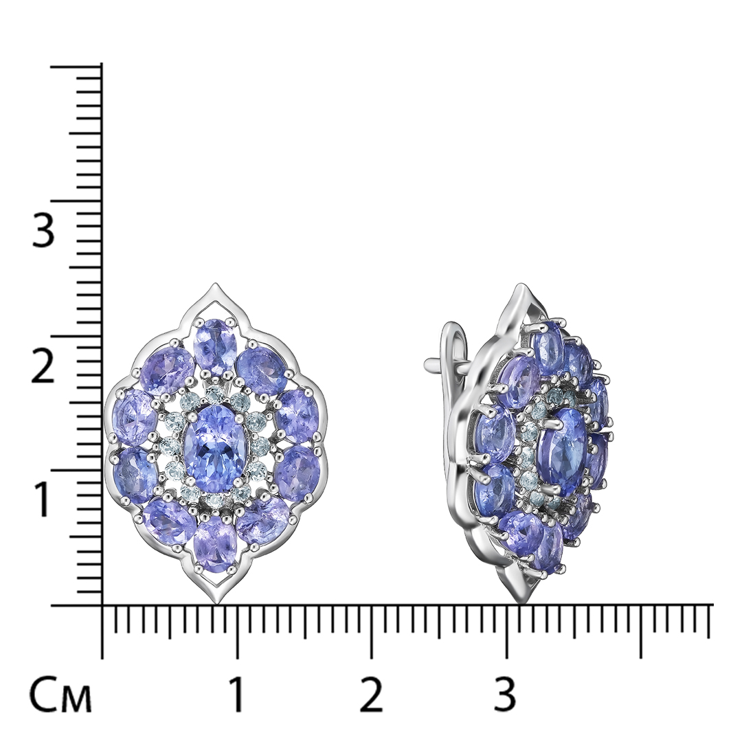 Серебряные серьги 925 пробы; вставки 22 Танзанит 4,91 ct; 24 Топаз белый 0,384 ct;