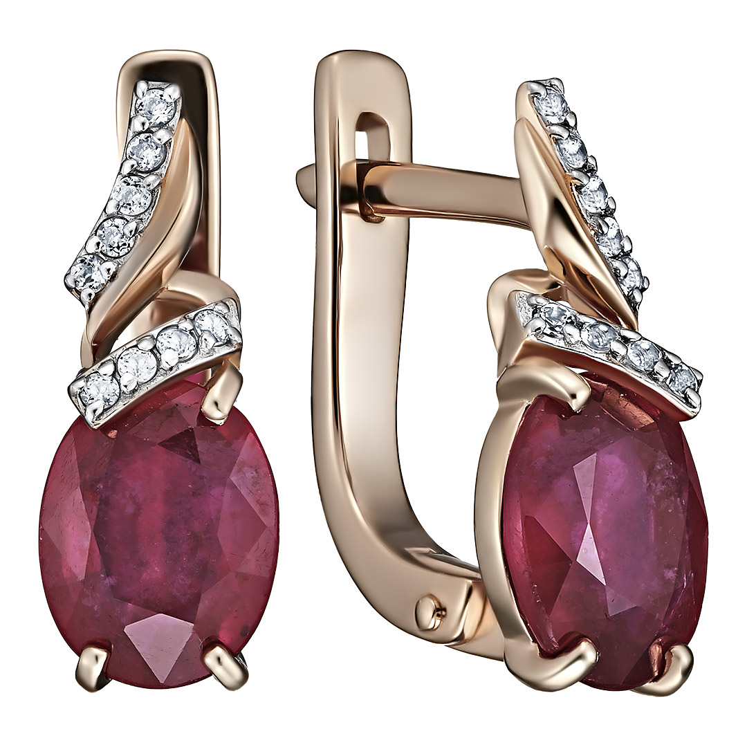 Серебряные серьги 925 пробы; вставки 2 Рубин 3,386 F/2; 18 Топаз белый;